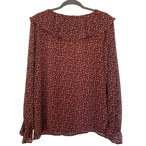 LOFT Ruffle V-Neck Floral Blouse Top in Deep Persimmon NEW - Picture 11 of 12